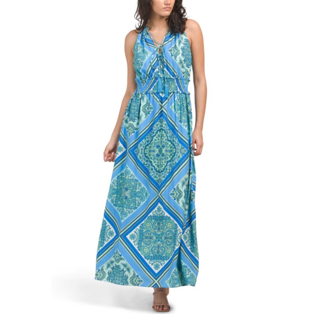 NWOT Taylor Tile print halter maxi dress